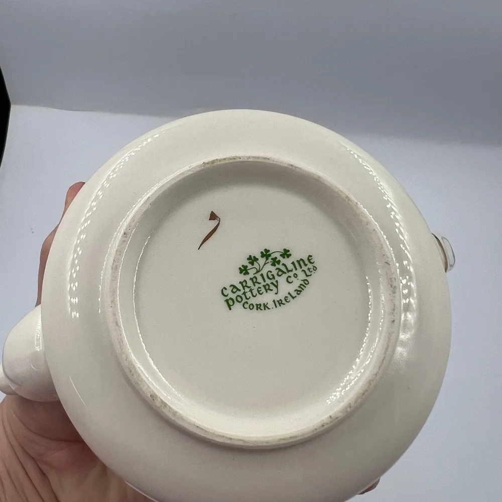 Vintage Carrigaline Ireland Fox Hunt Tea Set Teapot Creamer Sugar Shamrocks Gold